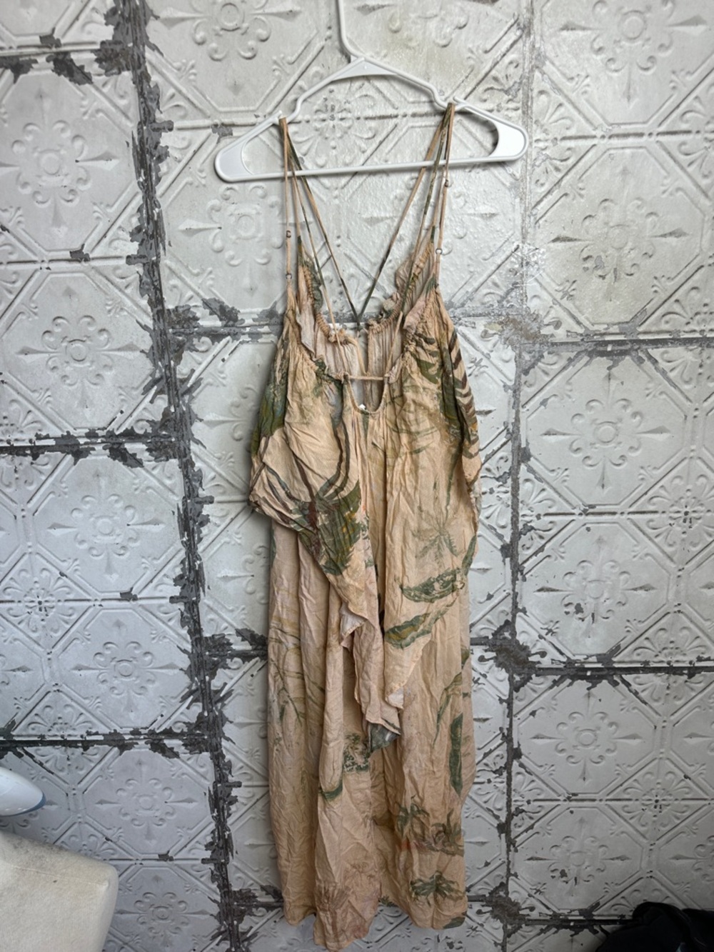 TK for anthropologie Boho watercolor tropical Beige Floral Slip Dress - Picture 6 of 7